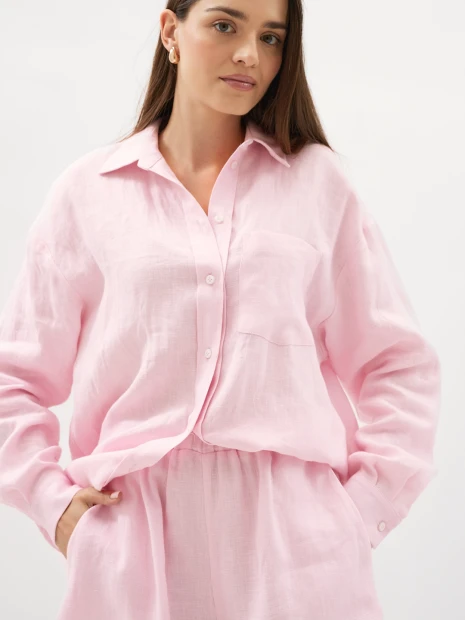 Koszula lniana Philo jasny róż