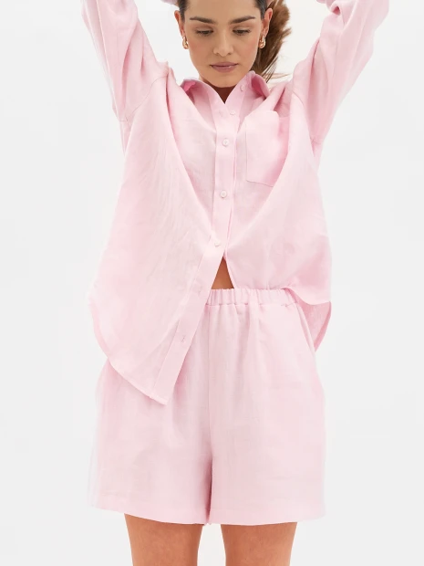 szorty lniane MILA jasny róż