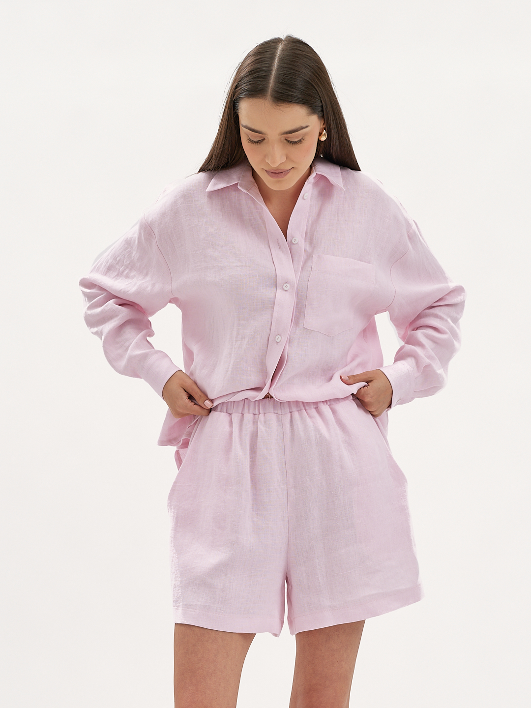 Różowy komplet lniany damski Maffei – premium 100% len, polskie szycie i kobieca lekkość